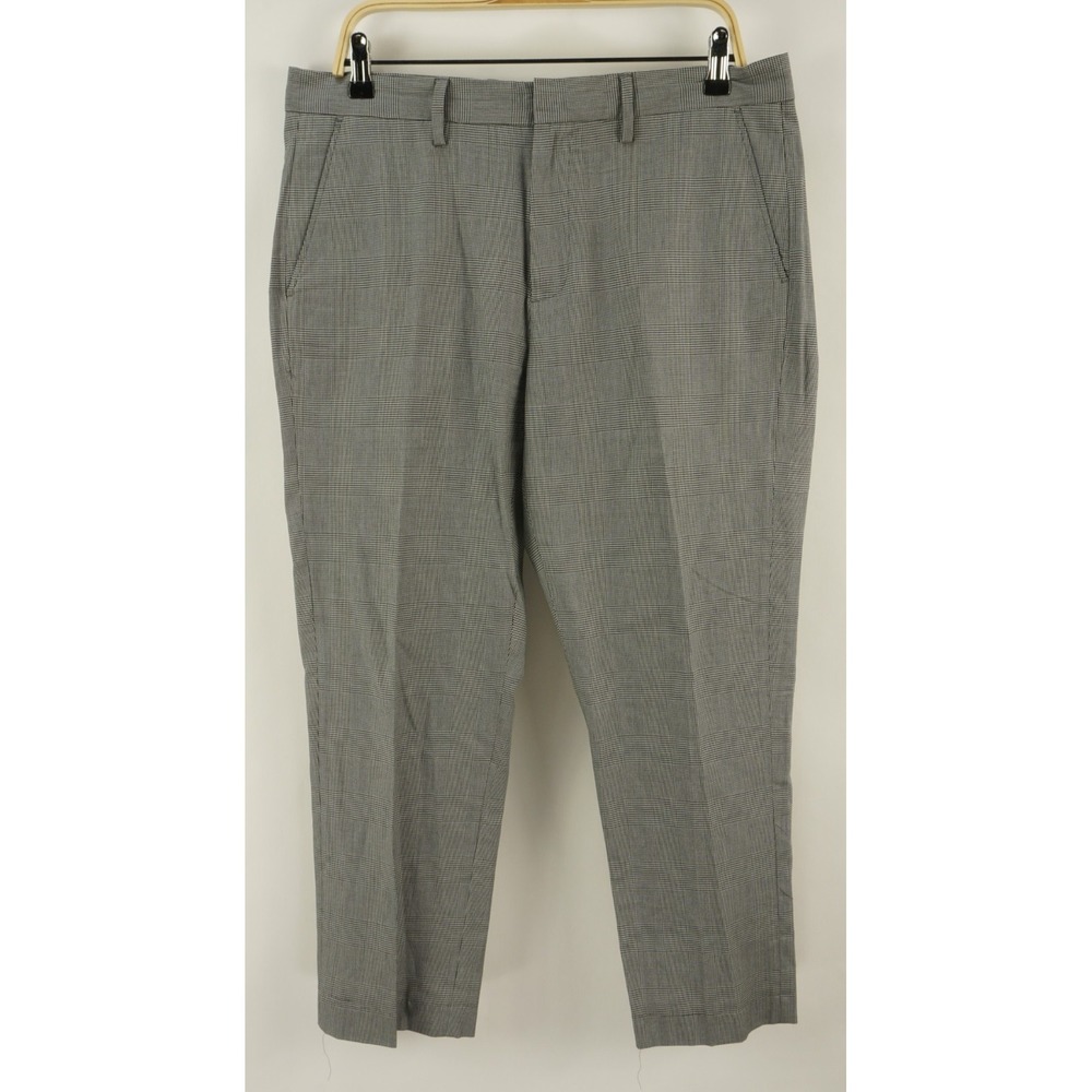J. Crew Slim Bedford Prince of Wales Plaid Men's 34 x 30 Gray Cotton Woven Flat